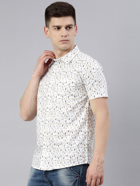 White Printed Short Sleeves Shirt